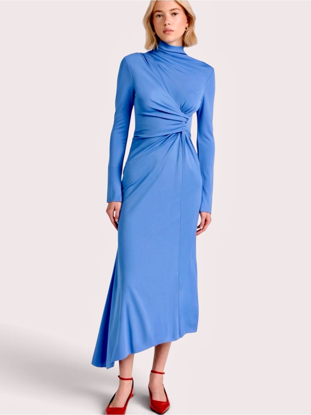 Victoria Beckham High Neck Stretch Jersey Asymmetrical Midi Dress New! Size 10